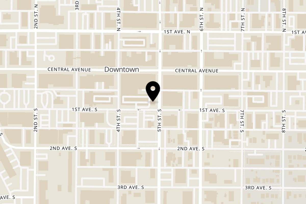 Map showing the location of Grinders Soups and Subs on 24 5th Street S in Great Falls